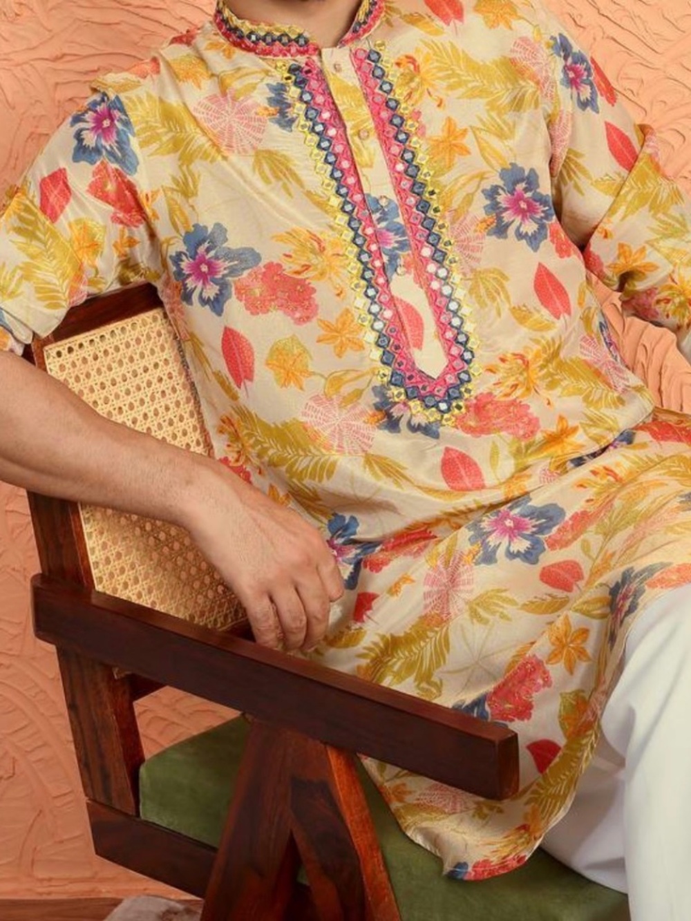 Silk Yoke Design Floral Mirror Work Multcolor Kurta